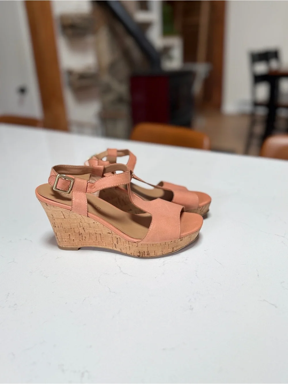 Franco Sarto Coral T-Strap Cork Wedge Sandals